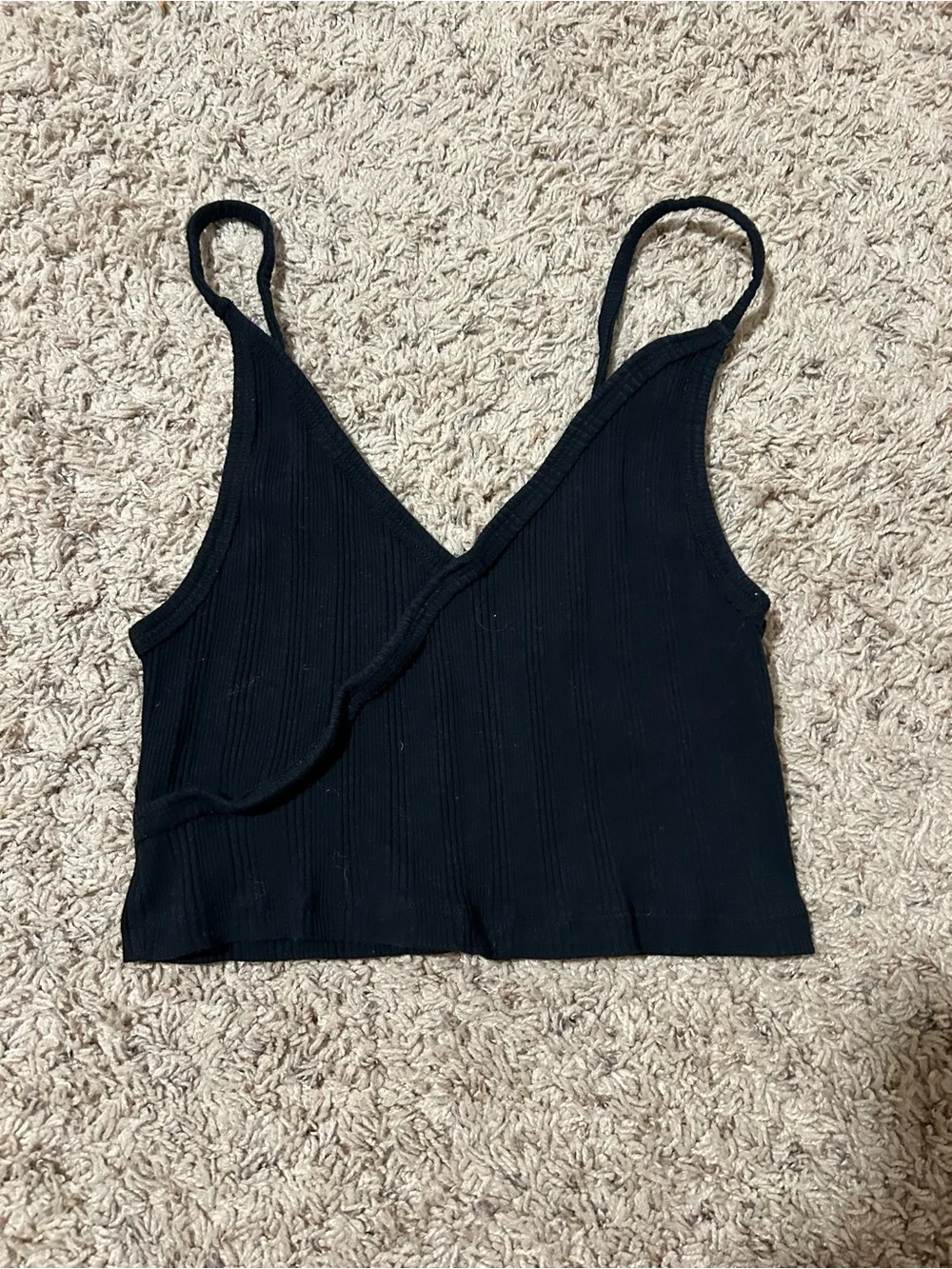 Free People Black Ribbed Wrap Crop Tank - Picture 1 of 3